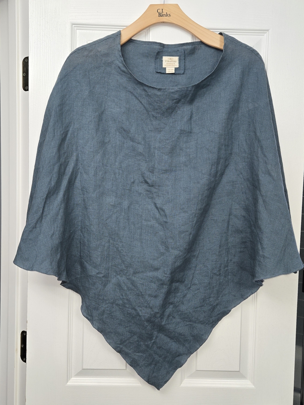Vikolino 100% European Linen Poncho Top Blue One Size